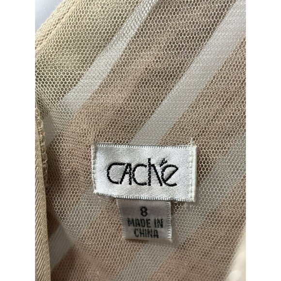 Cache Metallic Gold Tiered Sleeveless V-Neck Sheath Cocktail Dress Size 8 - Picture 3 of 4